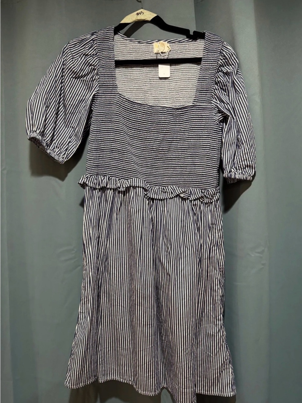 Nation LTD Blue and White Striped Square-Neck Midi Dress